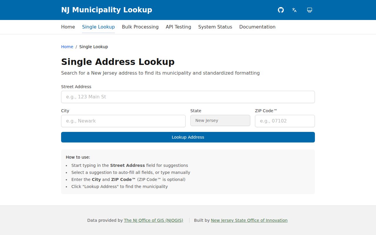 Summit ZIP code address standardization through the New Jersey municipality lookup
