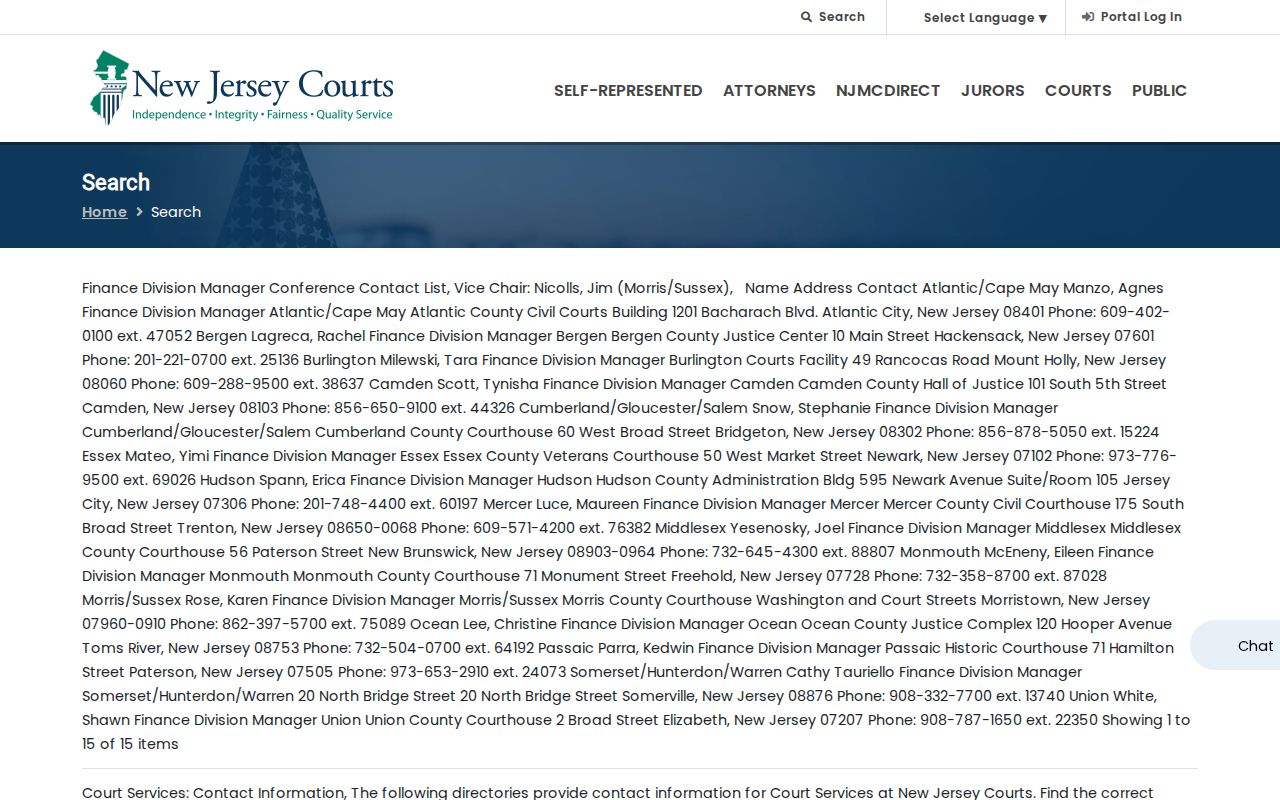 Summit residents directory New Jersey court search menu