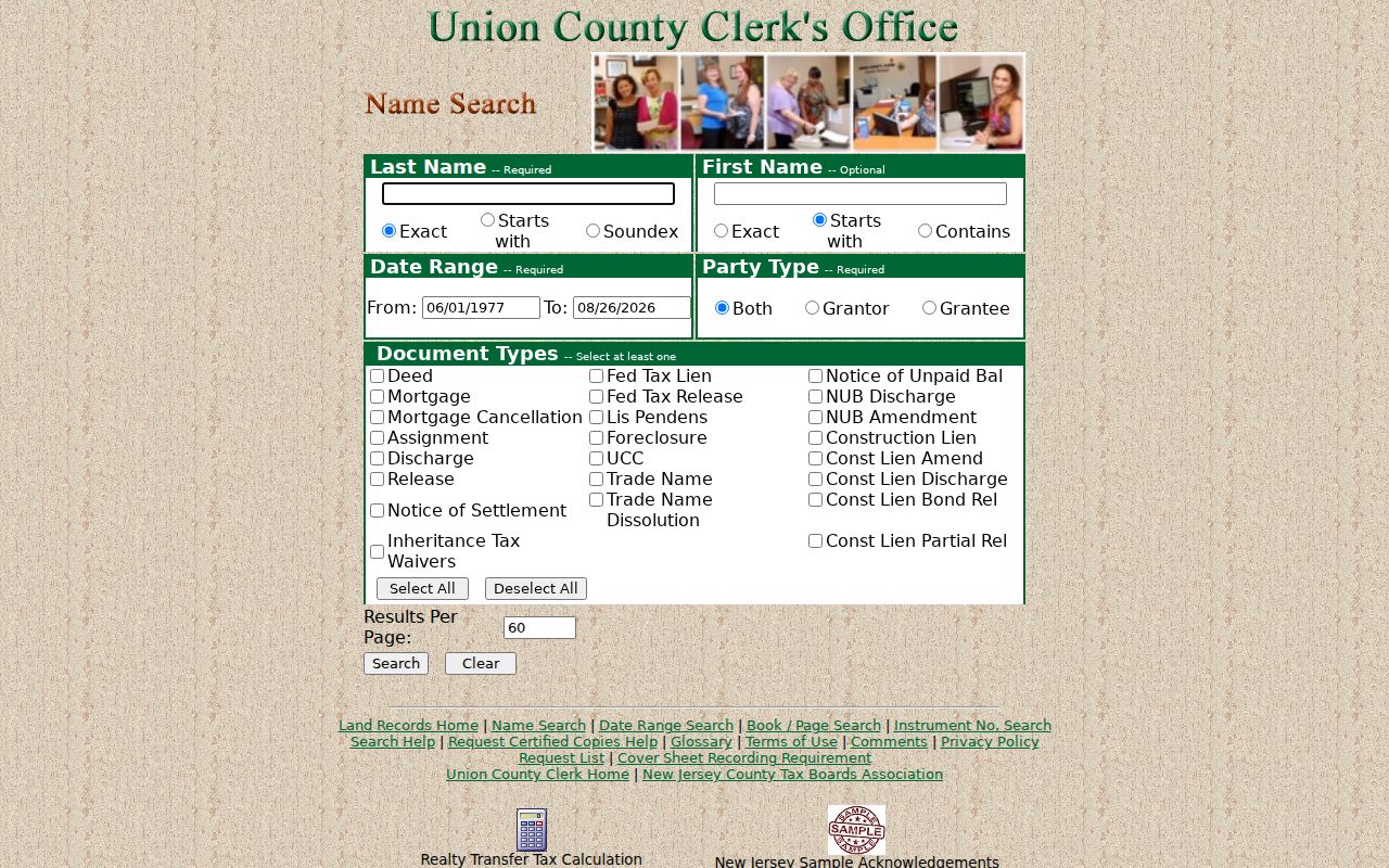 Summit residents directory Union County deed index search fields